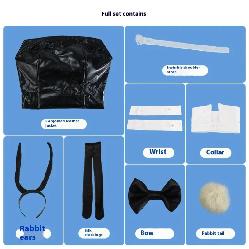 Disfraces sexys de Halloween para chica conejito, conjuntos de mono con Orejas de conejo para mujer, traje de cuero PU negro, disfraz de Cosplay superior para actuación