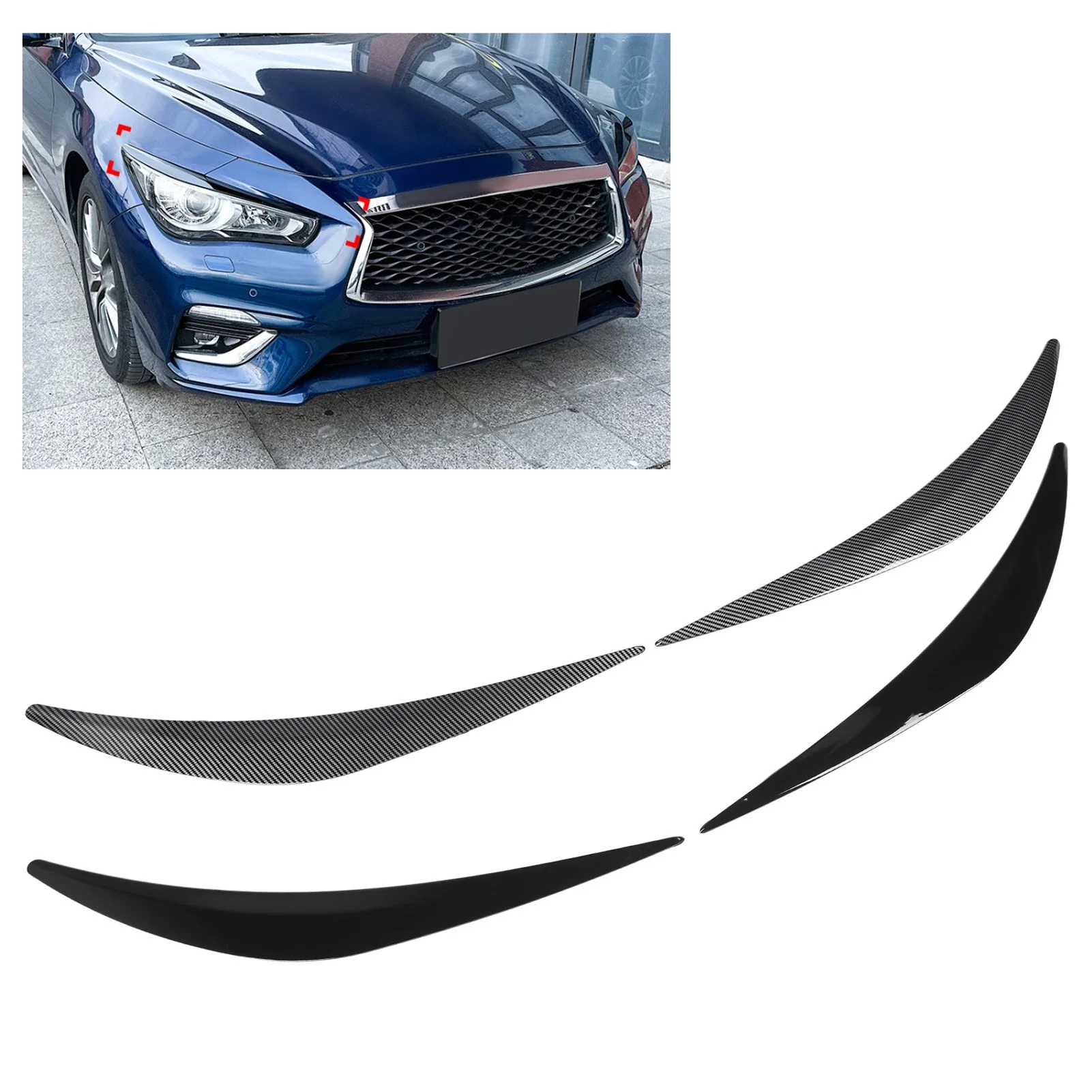 2Pcs Headlight Eyebrow Left Right Fade Proof Front Headlight Eyelid Trim Replacement for INFINITI Q50 2014 to 2023