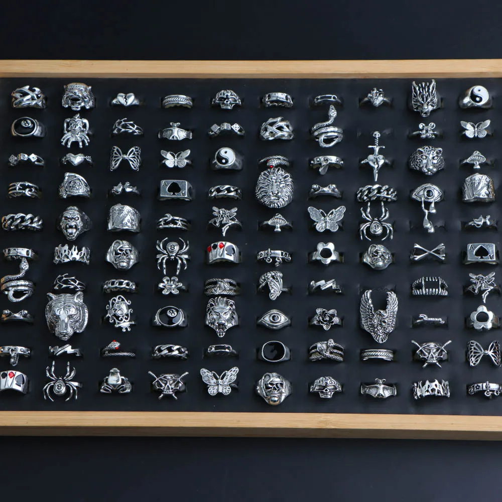 10/20/30/50pcs/Lot Fashion Vintage Punk Skeleton Spider Joker Finger Rings For Women Men Hip Hop Rock Animal Jewelry Party Gifts