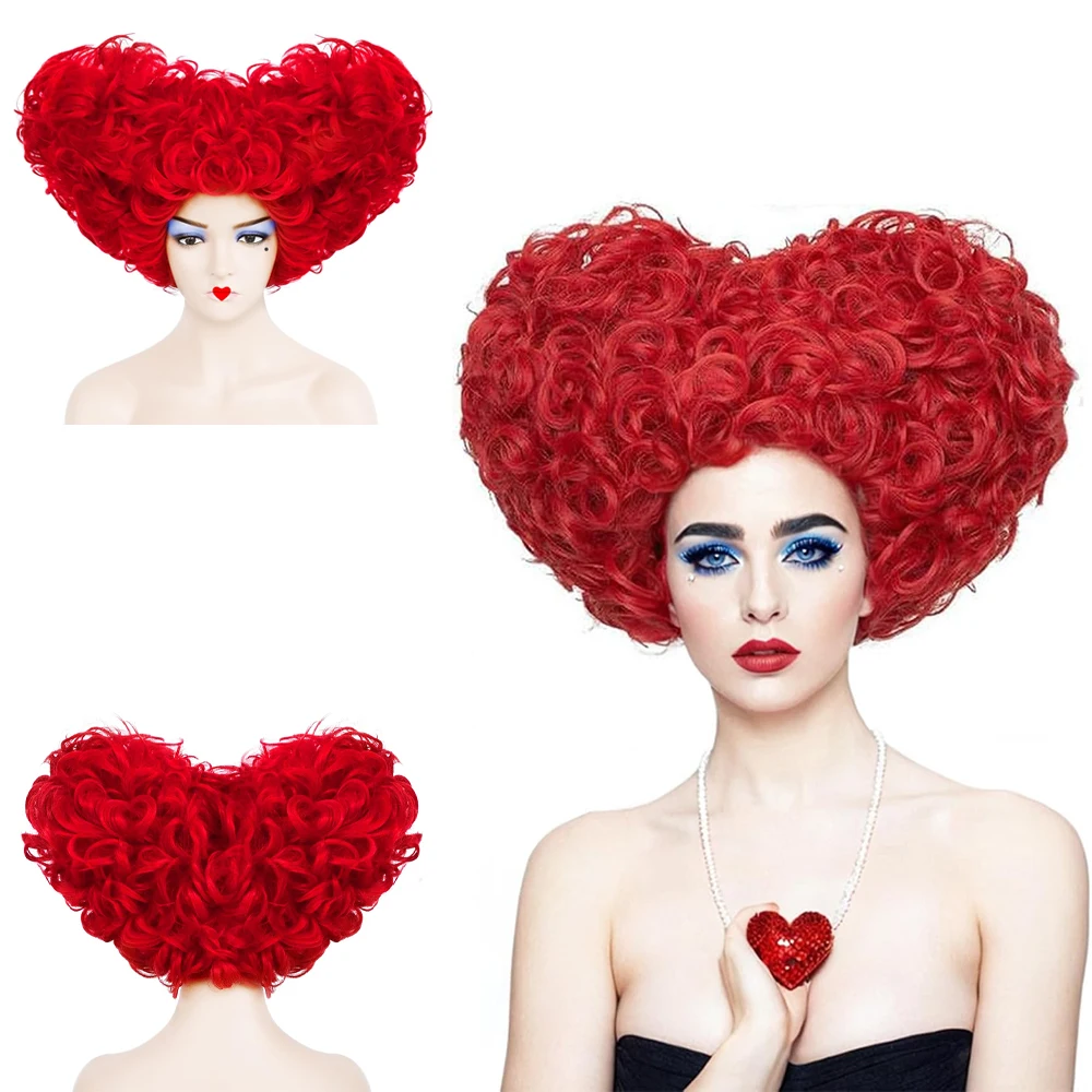 

High-Quality Queen Of Hearts Cosplay Synthetic Hair 10-Inch Heart-Shaped Curly Hair Halloween Carnival Party Wig Heat-Resistant