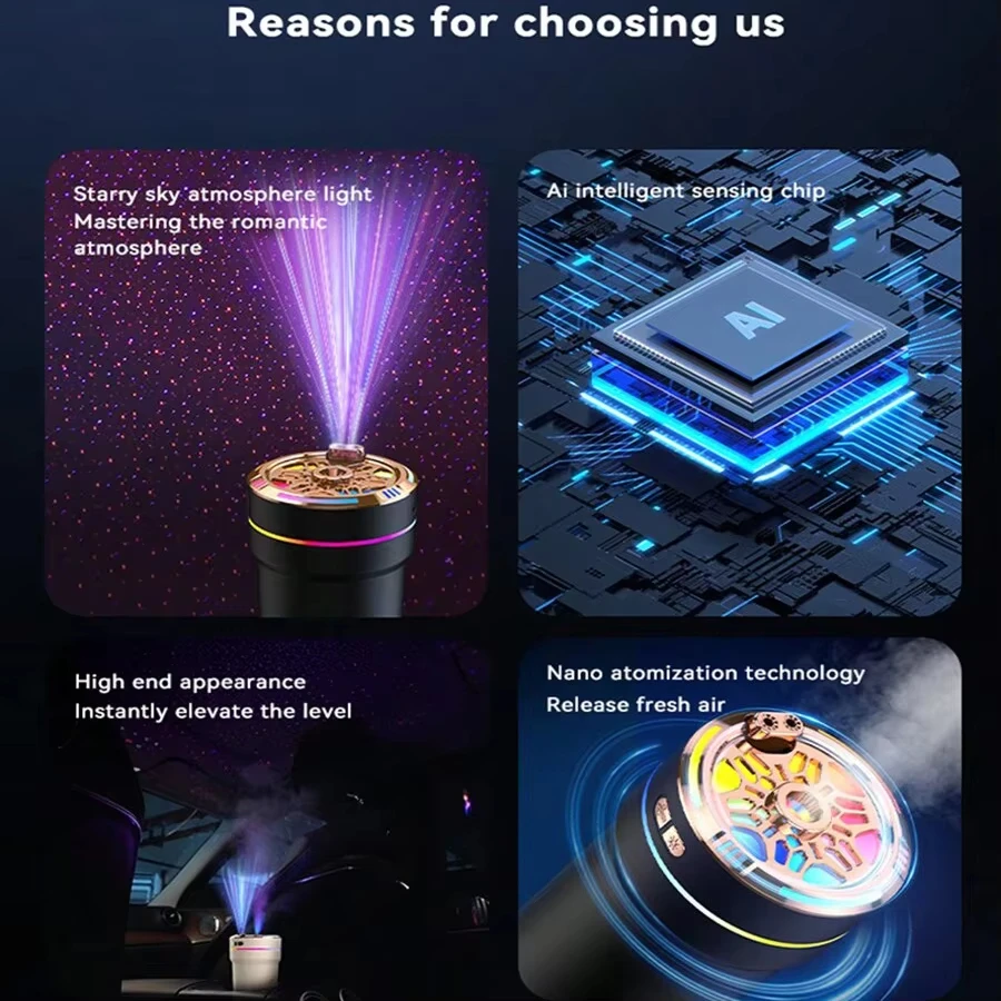 جديد السماء المرصعة بالنجوم الهواء المرطب زيت عطري الناشر مع الإسقاط قابلة للشحن 7 ألوان ضوء مناسبة لغرفة نوم السيارة