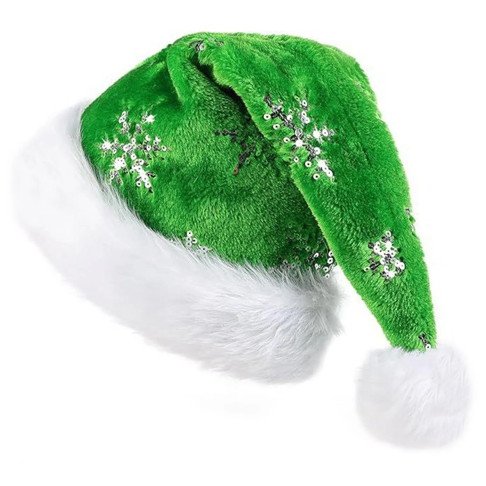 1Pc Adult Sequin Plush Santa Hat Unisex Christmas Holiday Hat Plush Winter Brim Xmas Hat for New Year Festive Holiday Party