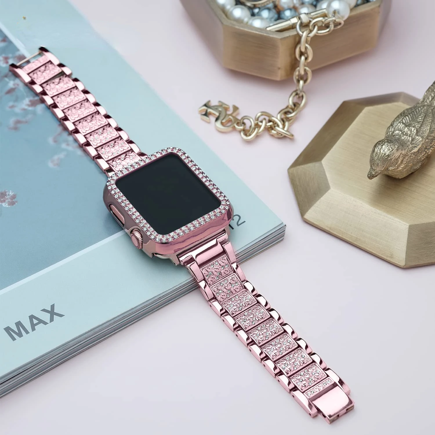 Metal Strap+Case for Apple watch 45mm 41mm 44mm 42mm 40mm 38mm Women Diamond Bracelet Wristband Belt for iWatch 9 8 7 6 5 4 band