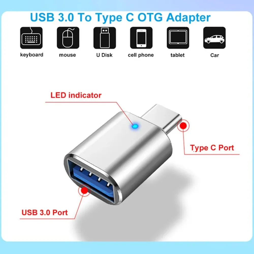 LED Display USB 3.0 to Type C Male Adapter USB A to USBC Connector OTG Type C Car Charging Adapter for MacBook Mobile Phone