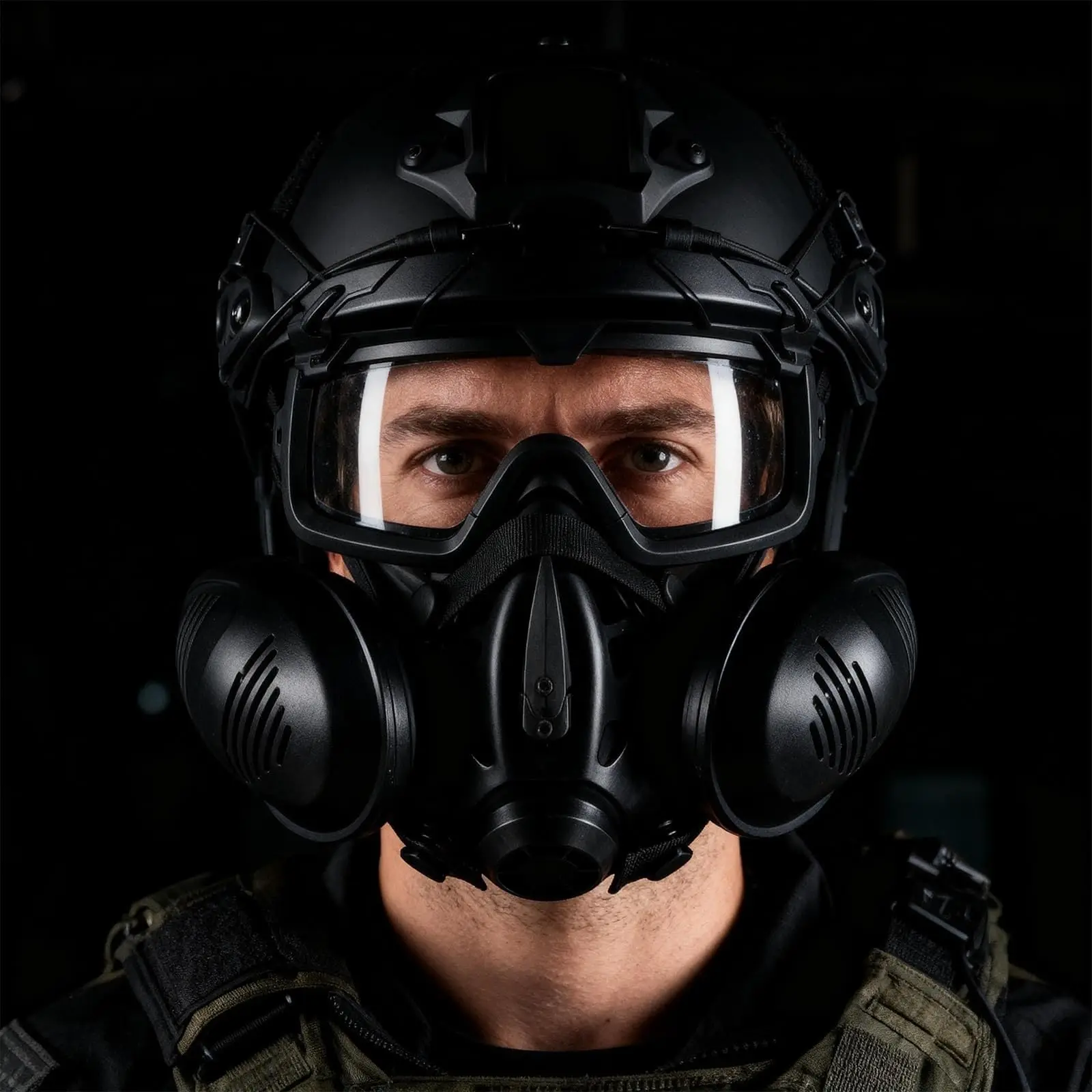 Tactical Dual Respirator Half Mask Fast Tactical Bump Helmet Gas Mask Half Face for Airsoft CS Cosplay Military Hunting Gear
