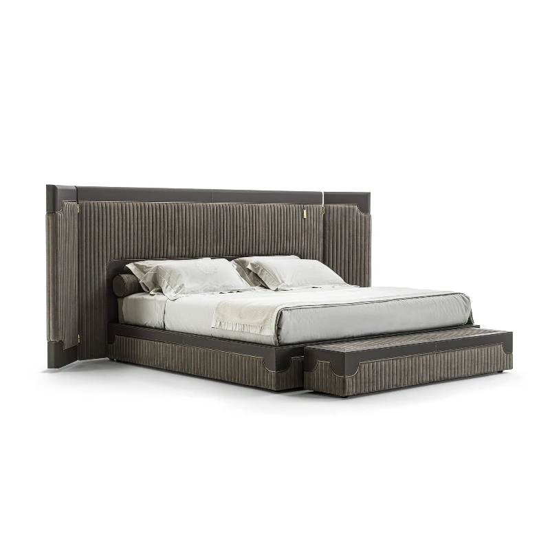 Italian matte leather, master bedroom widescreen bed, Italian light luxury saddle leather bed