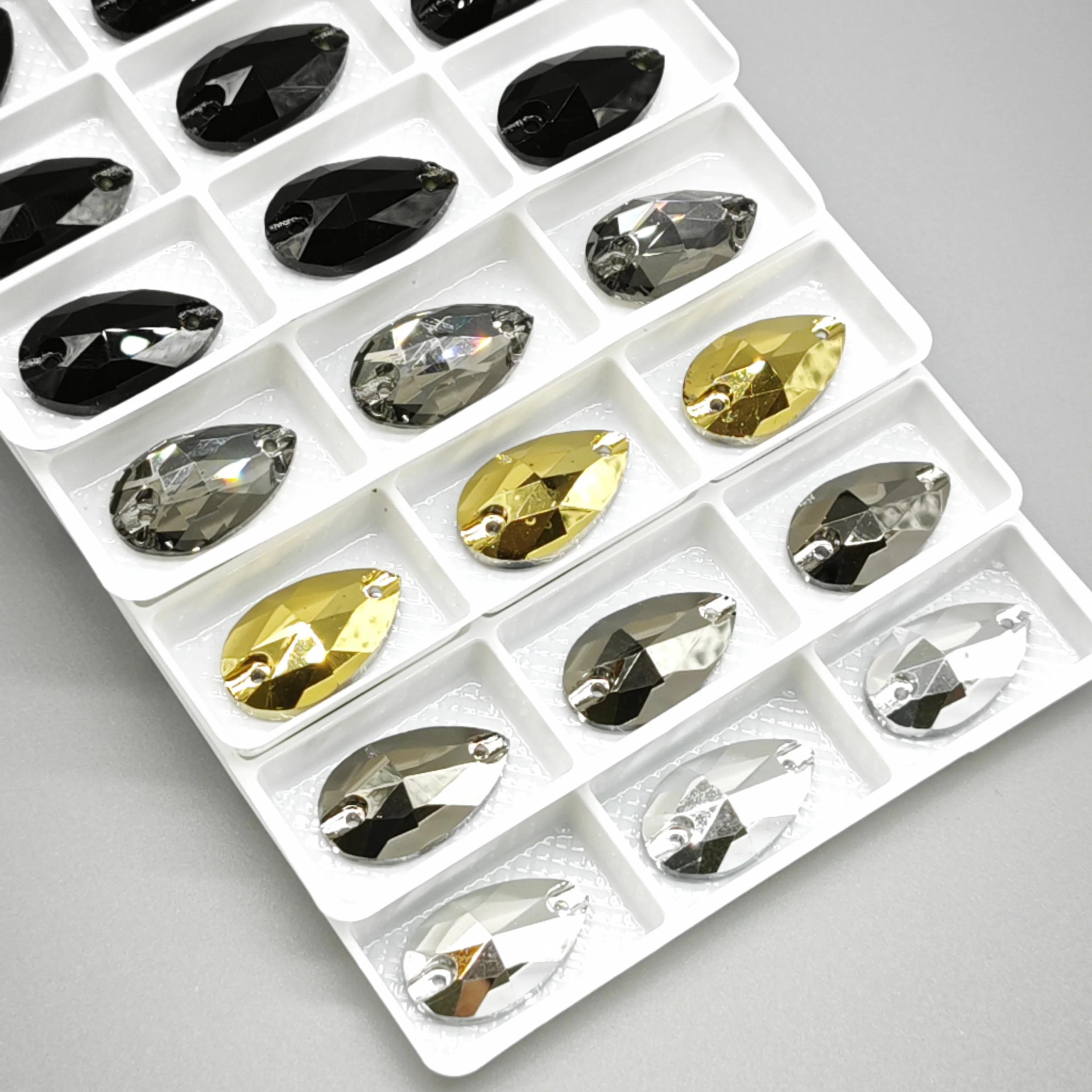 

5A стеклянные пришивные стразы в виде скоса, каплевидные свободные швейные изделия с плоской задней частью, 24 шт./упаковка для DIY, сумки для одежды и обуви, швейные аксессуары