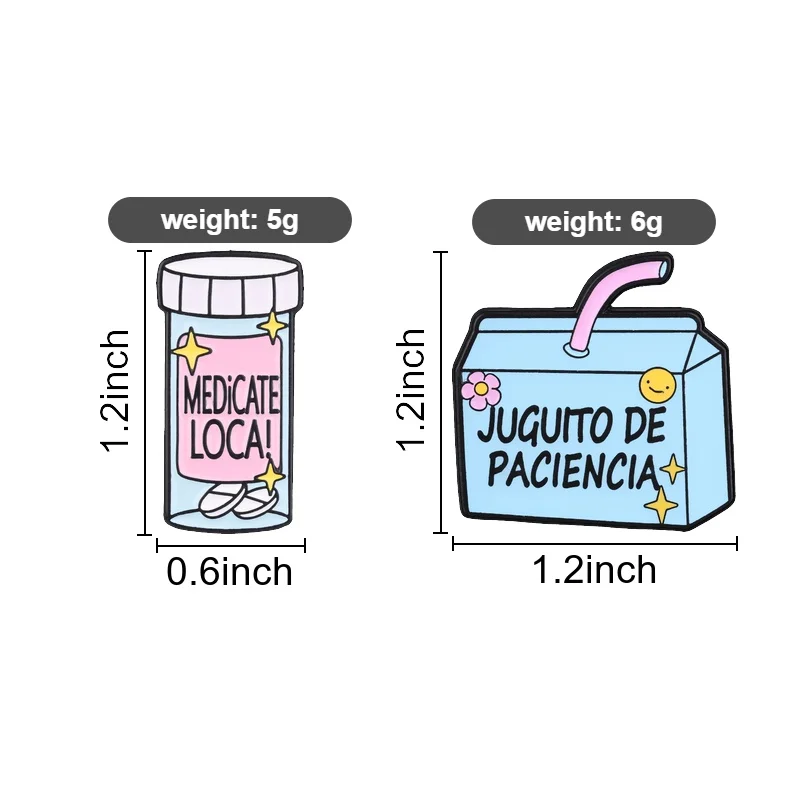 Cartoon-Emaille-Pins: Niedliche Patience Juice und Crazy Medicine Flaschen-Metallbroschen – Modische Anstecknadeln für Rucksäcke und Kleidung – Detail 1