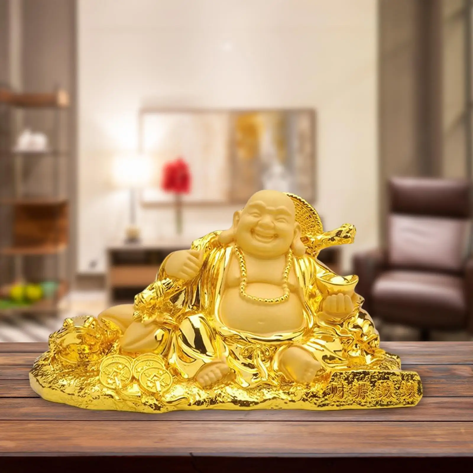 Resin Maitreya Buddha Statue Collectible with Purse Miniature Laughing Buddha Fengshui Housewarming Yoga Garden Statue