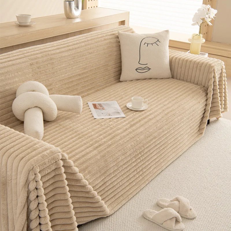 Luxury Winter Warm Thick Rabbit Plush Sofa Towel Soft Short Plush Sofa Cover 3 Seater Couch Cover Furniture Protector Cover