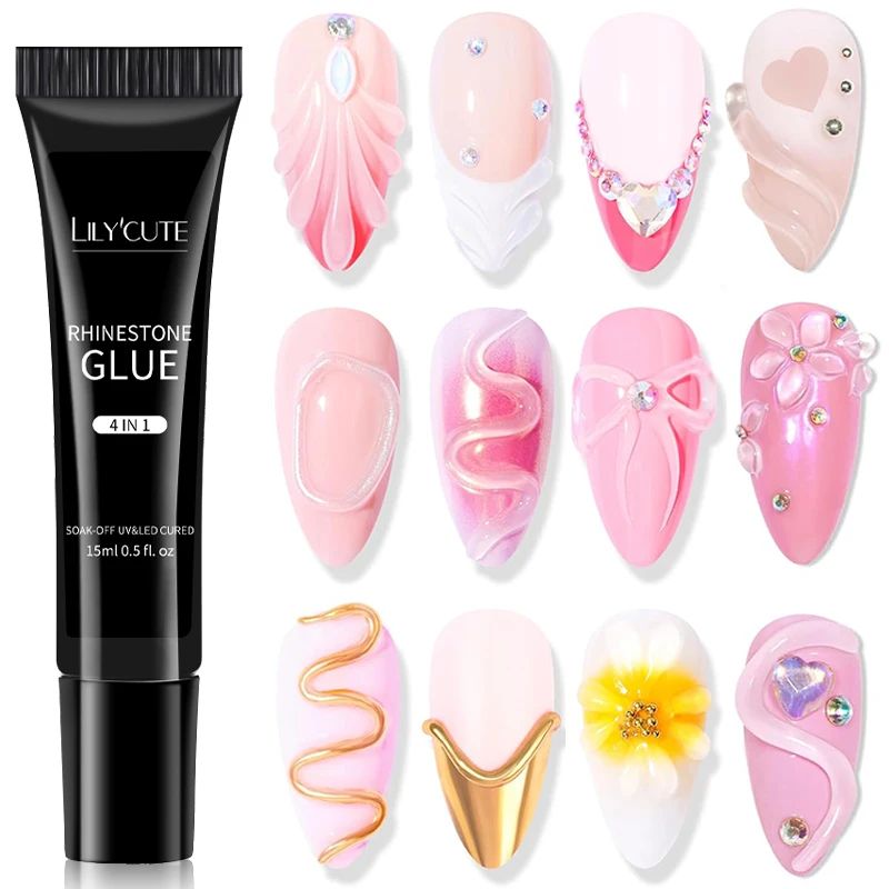 LILYCUTE Rhinestones Glue Line Gel Nail Polish Fast Dry Stick The Drill Soak Off Nail Art Decorations Adhensive Functional Gel