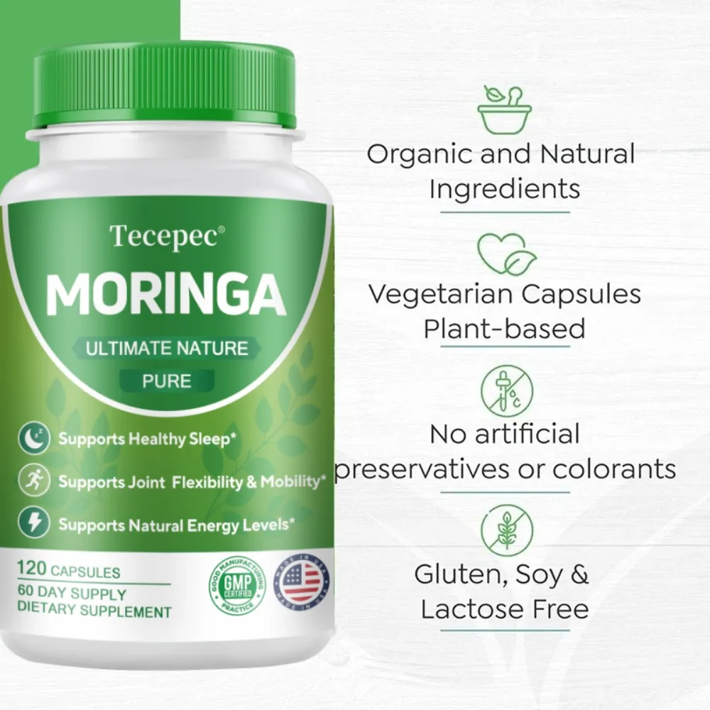 120PCS Moringa Capsules 800mg - Supports Immune System, Metabolism, Energy & Brain Health Supplements