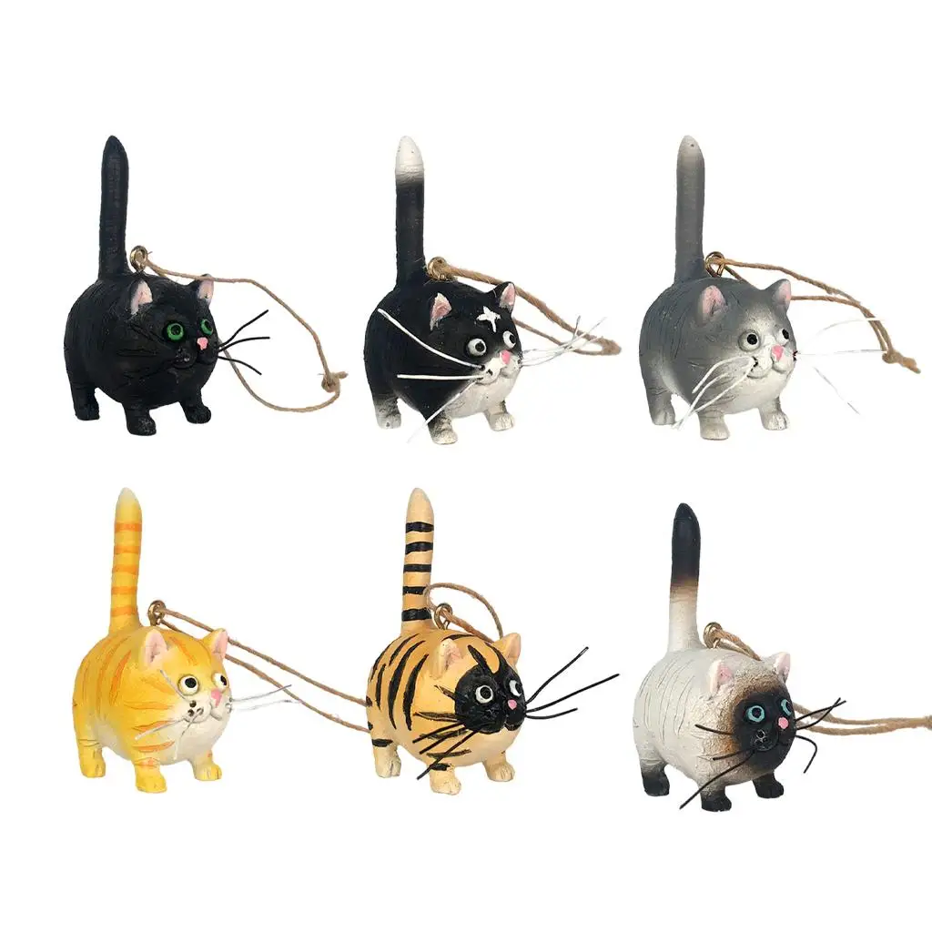 Mini Resin Cat Figurine Hanging Ornament Accessories Micro Landscape Tiny for Car Rearview Mirror Tabletop Decor Decoration Car