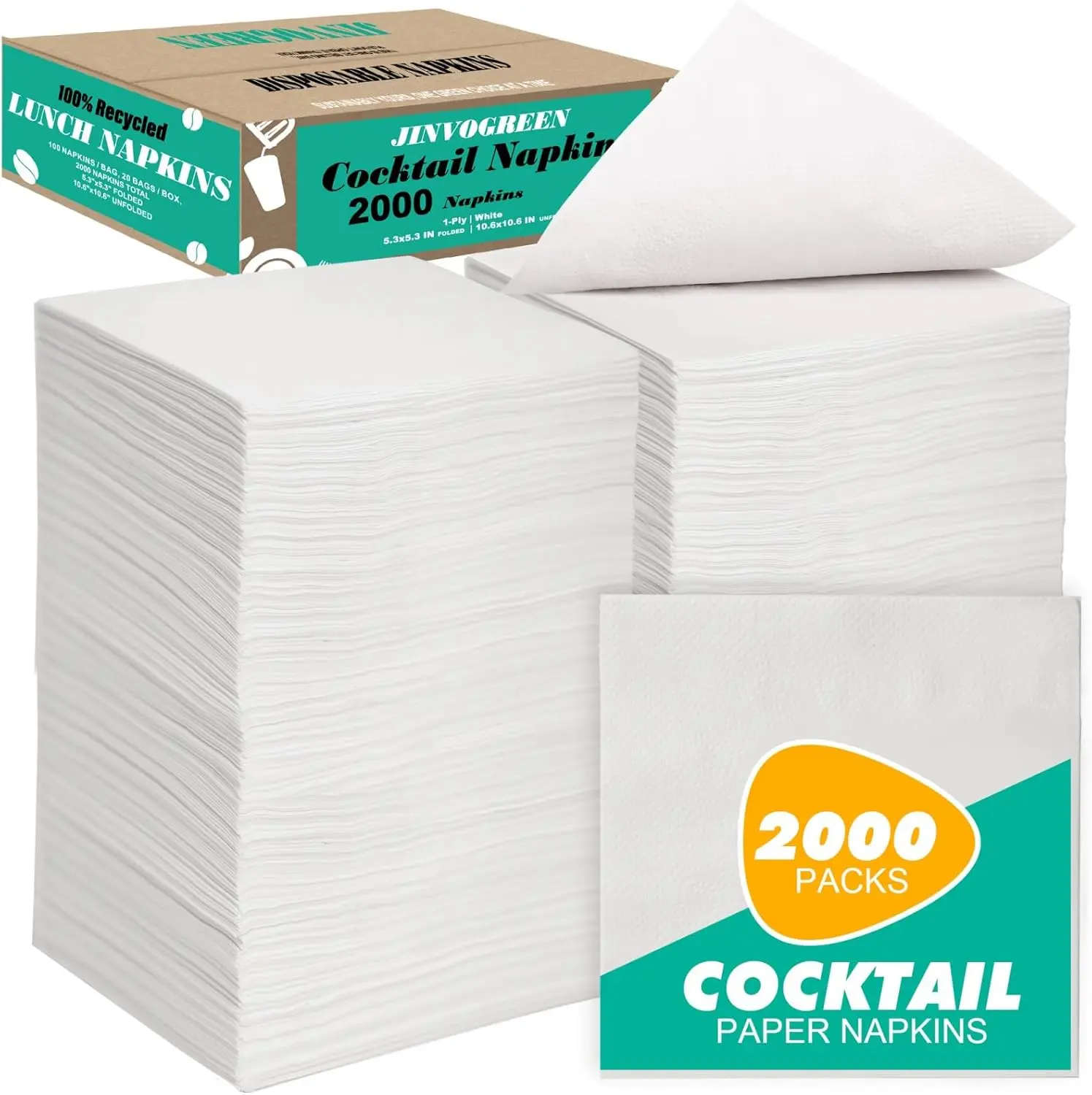

2000 Count Cocktail Napkins Bulk 1-Ply White Beverage Paper Napkins Disposable for Bars, Parties, Restaurants & Everyday Use