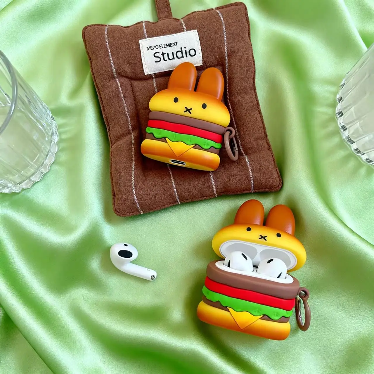 미피 토끼 이어폰 케이스 슈퍼 귀여운 애니메이션 영감 디자인 만화 창의적 버거 스타일 카와이 새로운 이어폰 케이스 소녀 선물