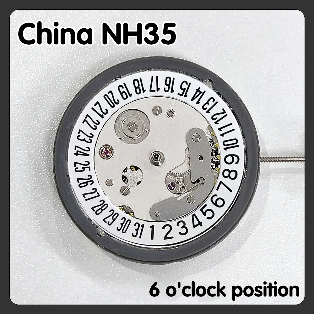 

Механизм NH35, белый, с датой на 6 часах, китайский механизм NH35, автоматический механический механизм, запасные части для часов