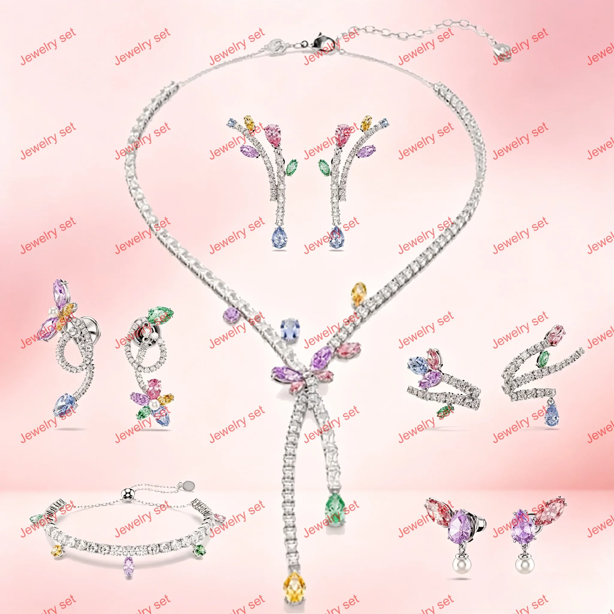 Nouvel ensemble de bijoux fantaisie de haute qualité 2026 : boucles d'oreilles libellule, collier fleur et bracelet pour femme – Cadeau romantique