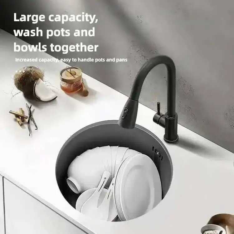 

Steel Black Round Bar Sink Nano Stainless Single Basin Small Kitchen Dishwashing and Vegetable Washing Sink kitchen sink cocina