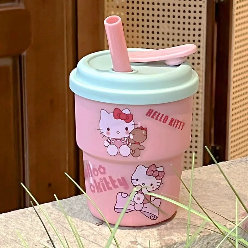 Cute Three-dimensional Sticker Sanrio Kitty Water Cup New Cinnamoroll Straw Cup Portable Coffee Milk Cup Good Gift