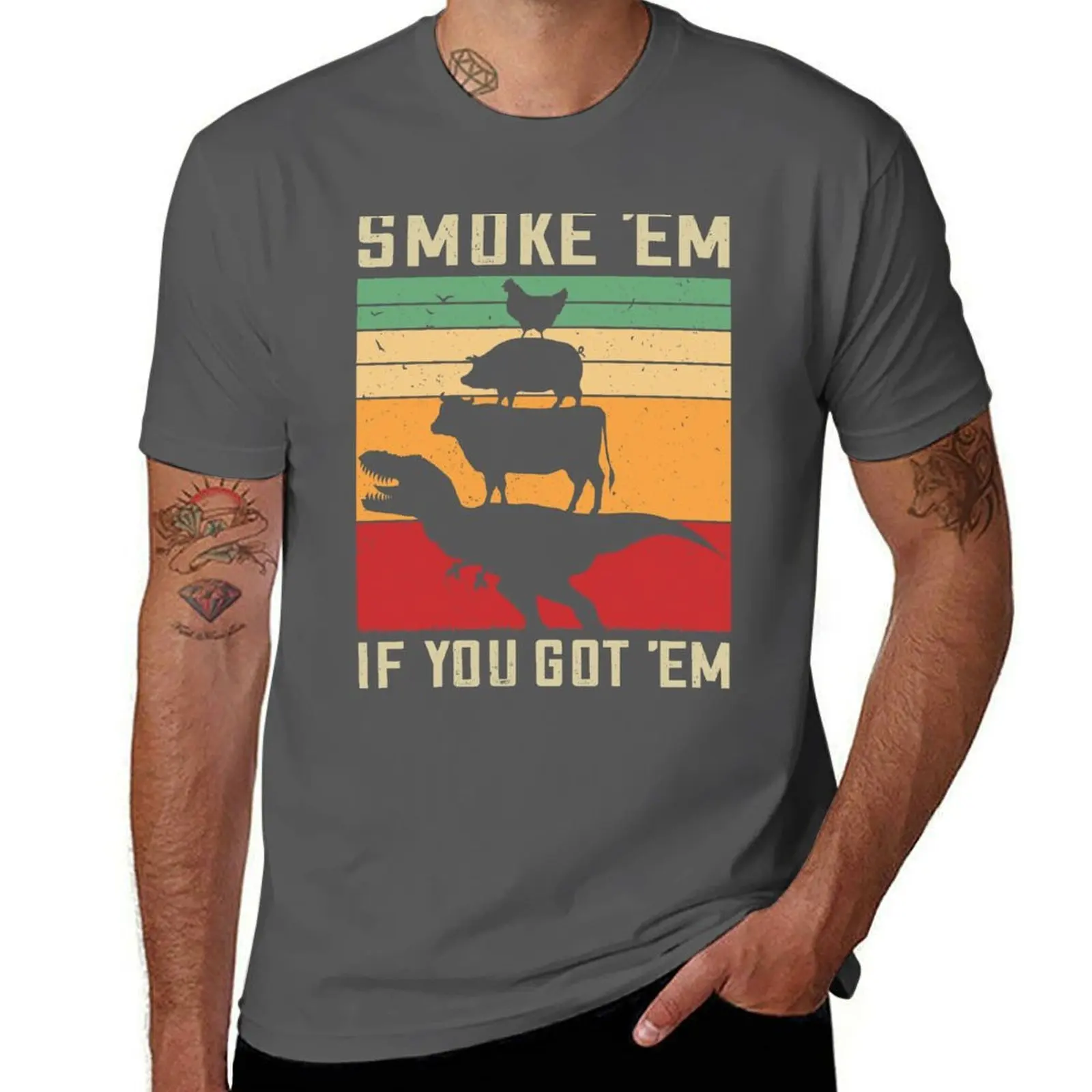 Smoke 'Em If You Got'Em divertido regalo para barbacoa Vintage carne Pitmaster Retro asar barbacoa regalos camiseta de algodón camiseta para hombre