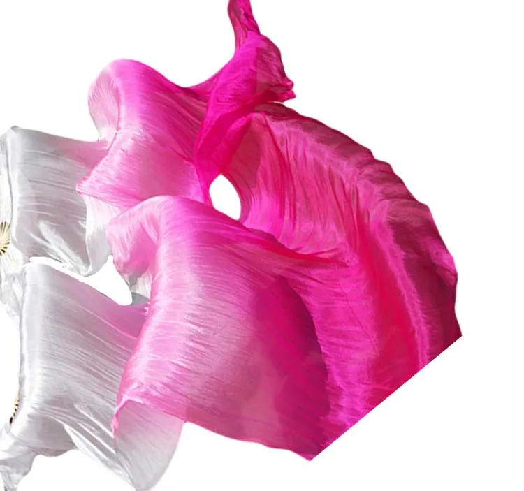 1Pair Belly dance silk fan 100% Real Silk Long Silk Fans Handmade Gradient Color Dance Fans Can Be Customized Imitation