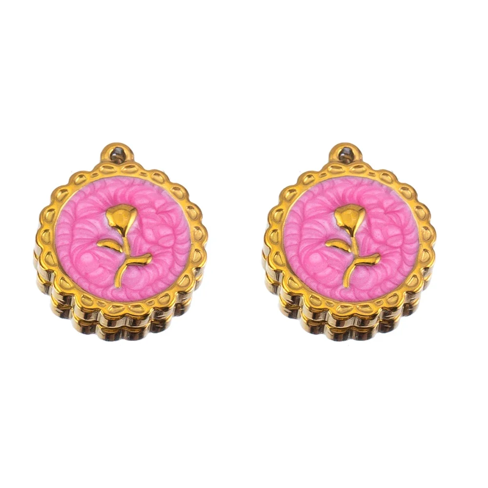2/5pcs Stainless Steel Enamel Flower Pendants Charms For DIY High Quality Jewelry Making Bracelet Necklace Accessories Wholesale