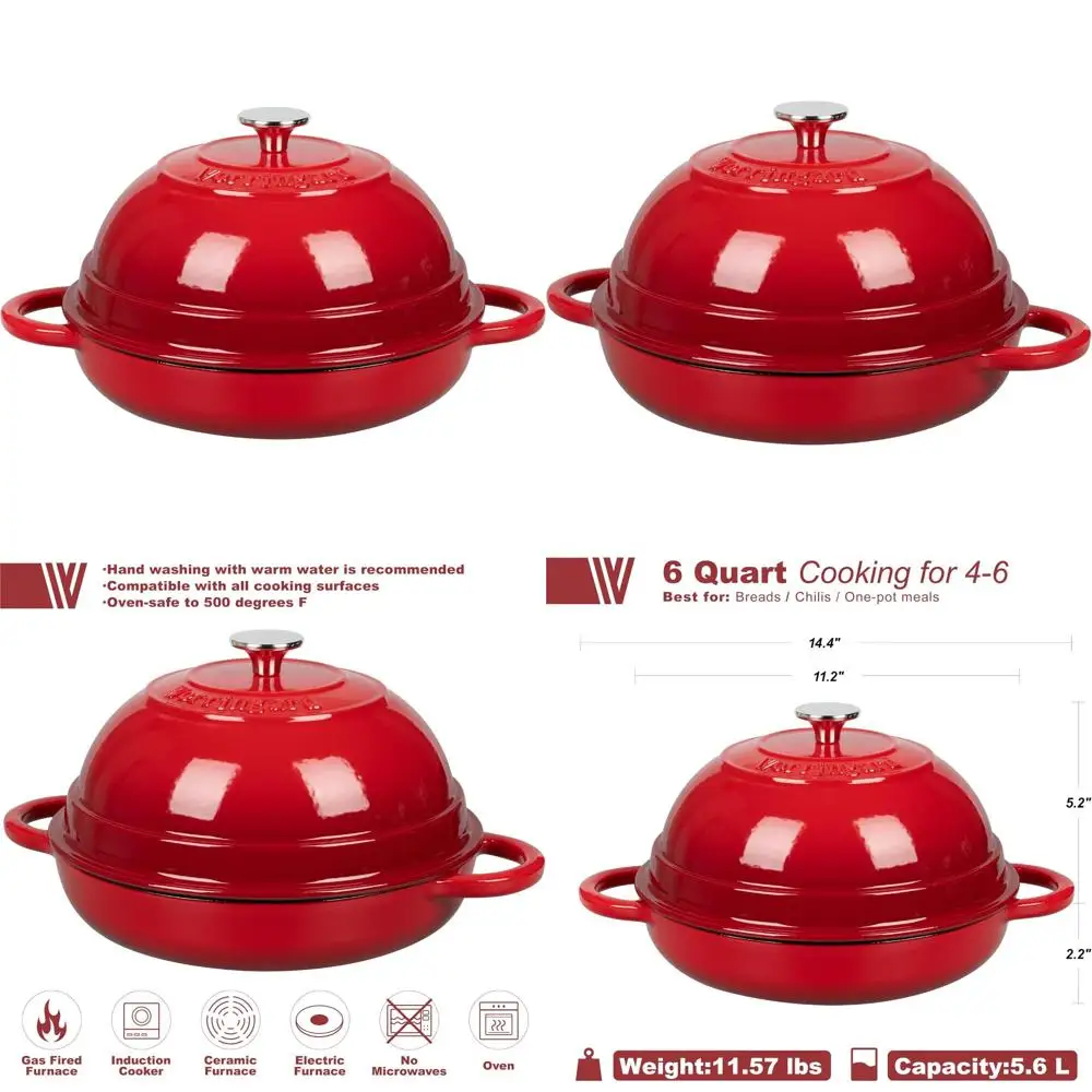 

Эмалированная чугунная голландская духовка, 6 литров красного цвета, идеально подходит для выпечки хлеба и использования в духовке, формы для выпечки большой емкости