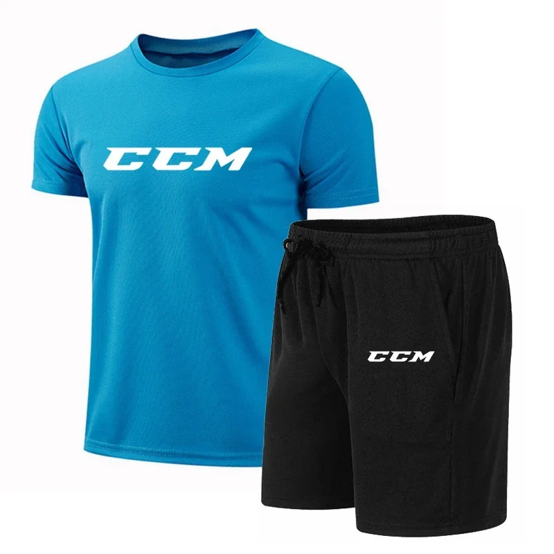 Summer Men\'s Fitness Fashion Men\'s Casual Sportswear Suit Quick Drying Sports Suit CCM Short Sleeve T-Shirt + Shorts 2 Piece Set