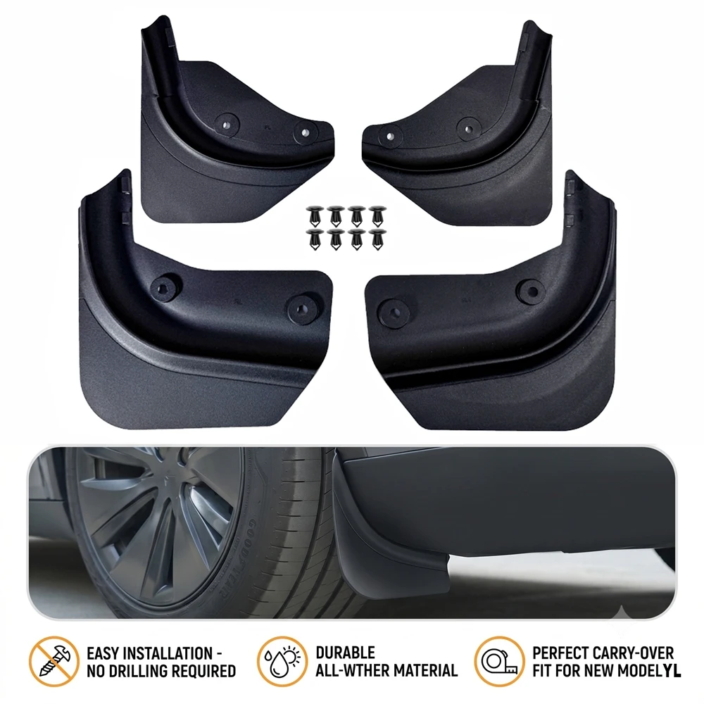 Splash Guards TPE For Tesla Model Y L YL 2026 LWB Long Wheelbase Mudflaps No Drilling Easy Install Wheel Fender Kit