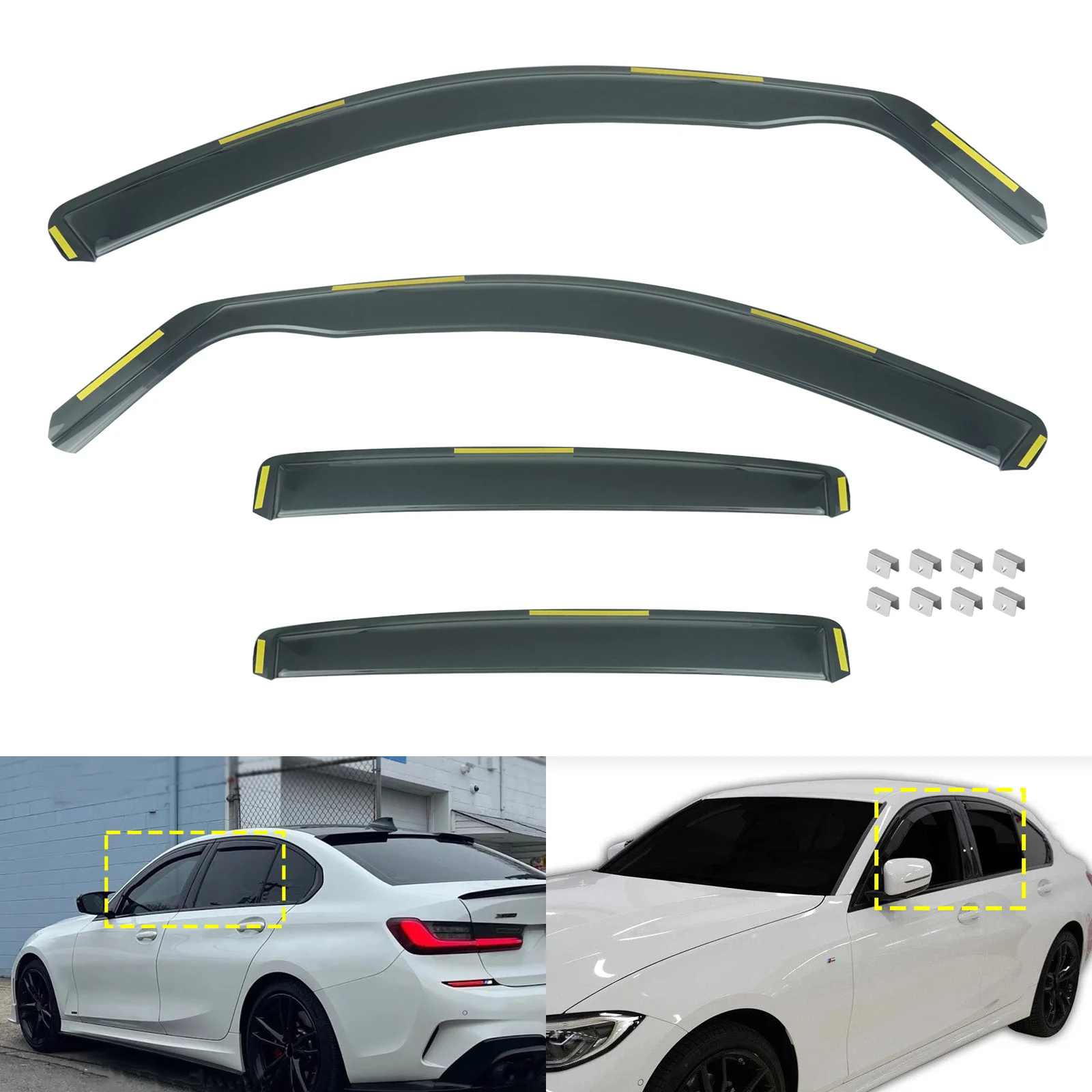4pcs Wind Rain Sun Guard Deflectors Tint Tea Translucent Edgevisor For BMW 3 Series G20 G80 G28 Saloon 4-Door 2019-2026