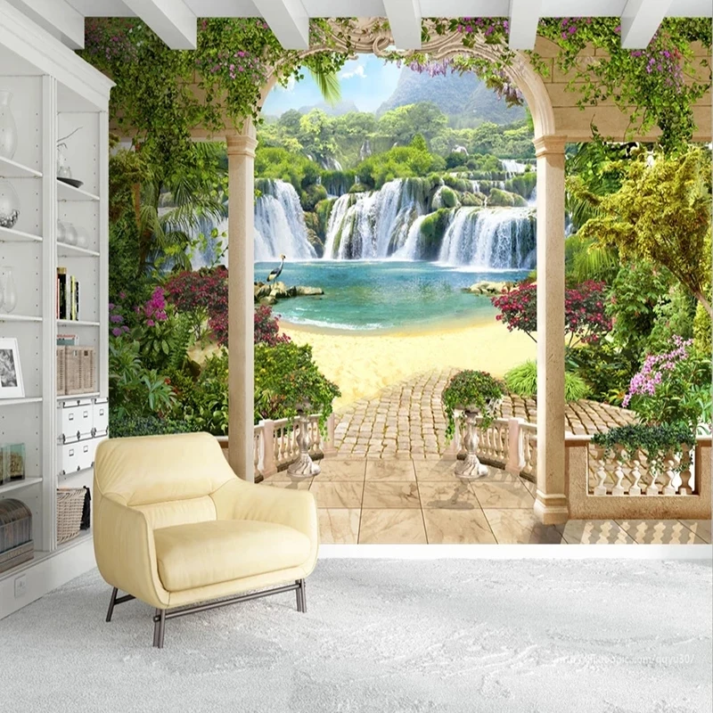 Customized 3D Photo Garden balcony waterfall landscape Photo Mural Wallpaper Living room TV background wall bedroom restaurant