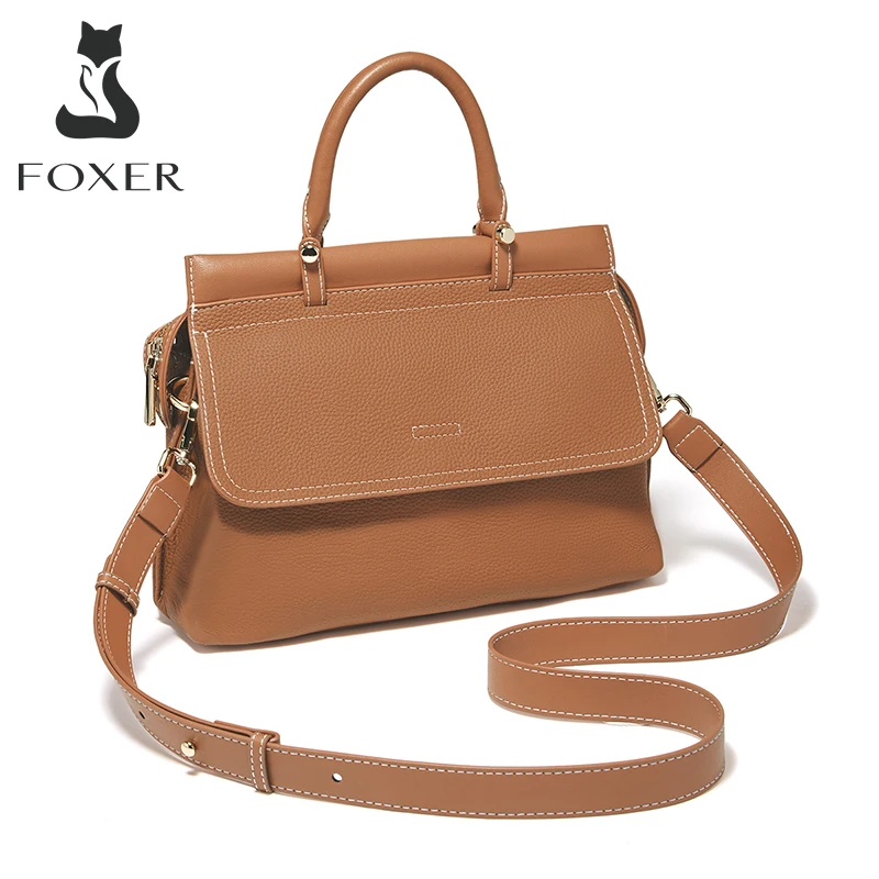 

FOXER Genuine Leather Elegant Women's Handbag Stylish Commuter Crossbody Shoulder Bag For Lady Office Middle Flap Messenger Bags