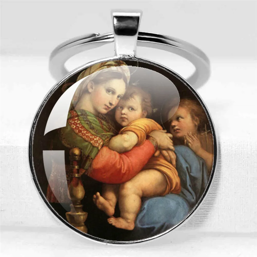 Virgin Mary Religious Glass Pendant Keychain Religious Faith Fashion Religious Keychain  Jewelry Charm Gifts