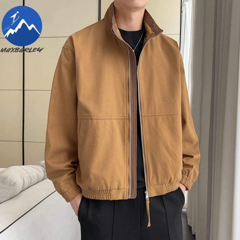 

Maxbarley Men Jacket Fashion Stand Collar Outdoor Riding Windproof Motorcycle Jacket Casual Street Style Lightweight Autumn Coat