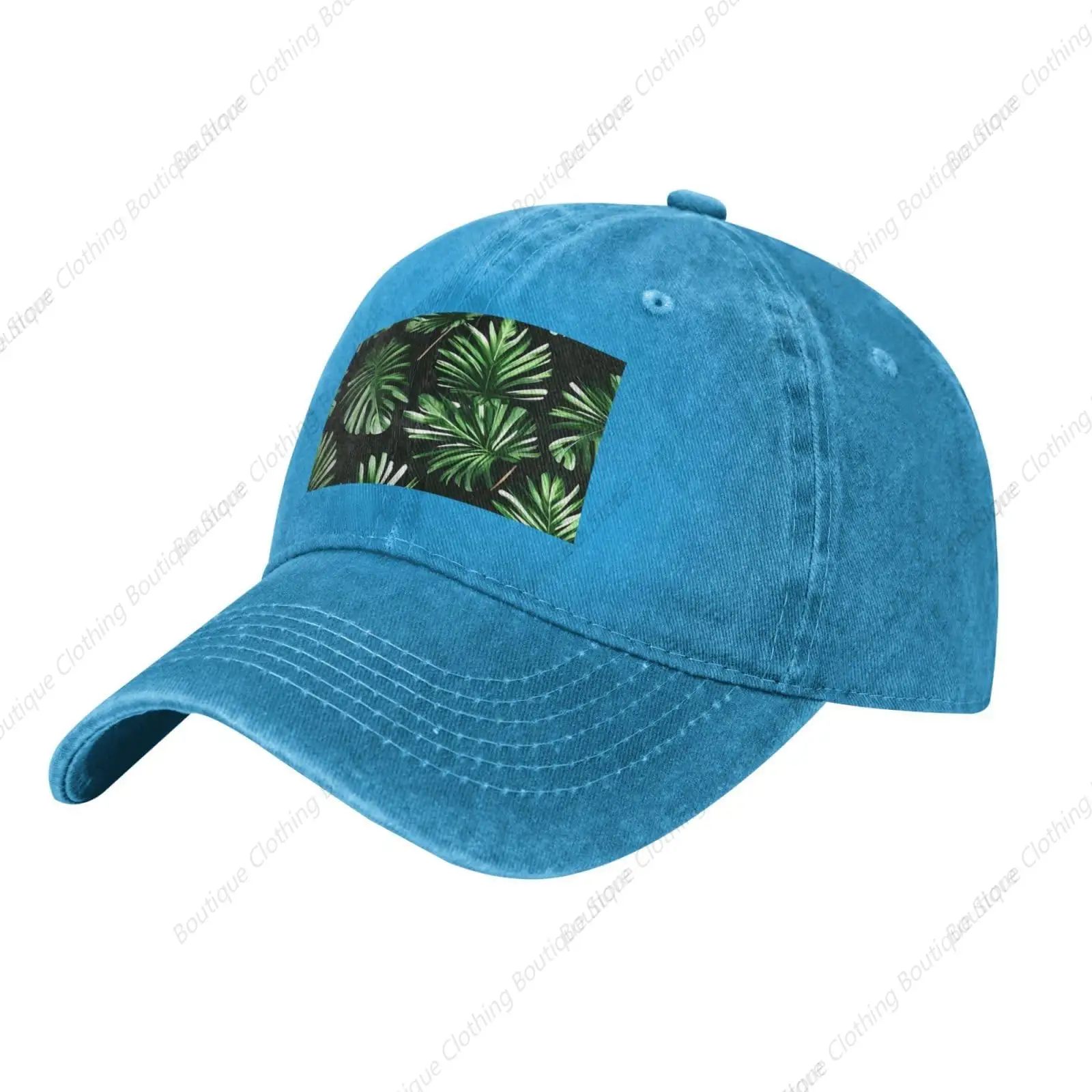 

Green Leaves of Palm Tree Tropical Plant Print Washed Cowboy Baseball Cap for Adults Adjustable Baseball Cap Outdoor Sports