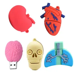 Skeleton USB 2.0 Flash Drives 128GB Skull Pen Drive 64GB Brain Model Memory Stick 32G Lung U Disk Kidney External Storage