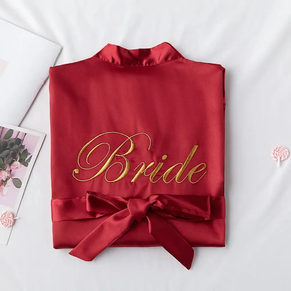 Bride Robe Women Burgundy Robe Satin Silk Robes Wedding Bridal Bridesmaid Robes Bathrobe Sleepwear Silk Dress
