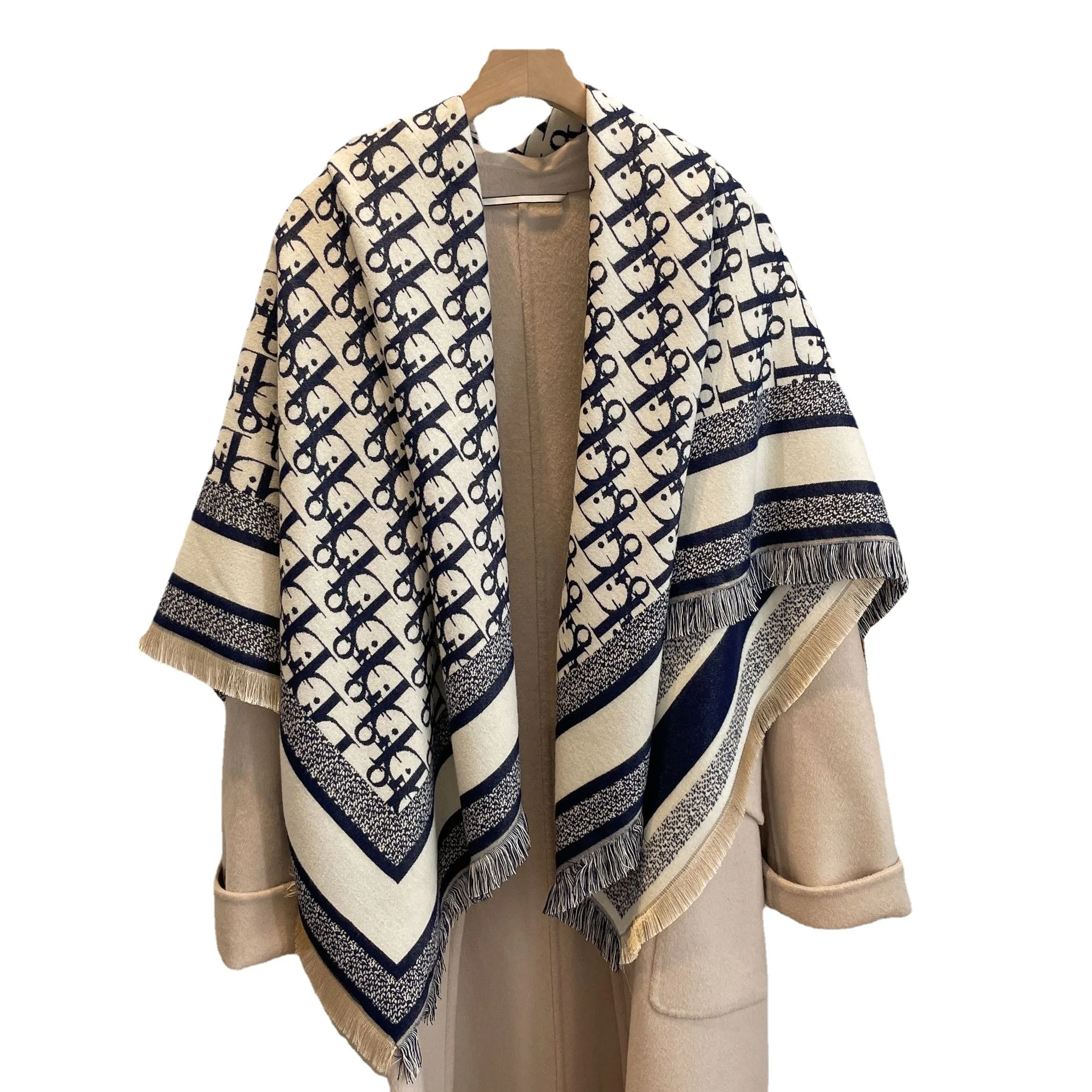 2024 Autumn Winter Fashion Letter Neck Warmer Scarf Women Imitation Cashmere Thick Shawl Travel Blanket