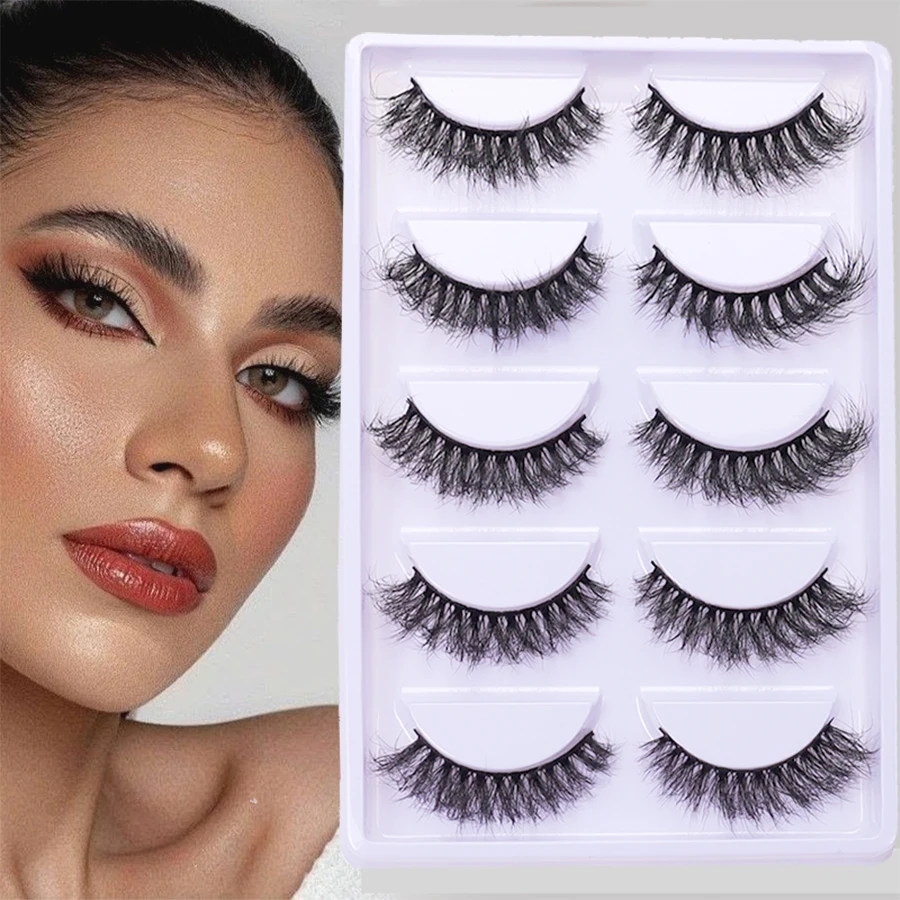 5 paia di ciglia finte 8D spesse, ricci e soffici, con un aspetto arricciato e accattivante