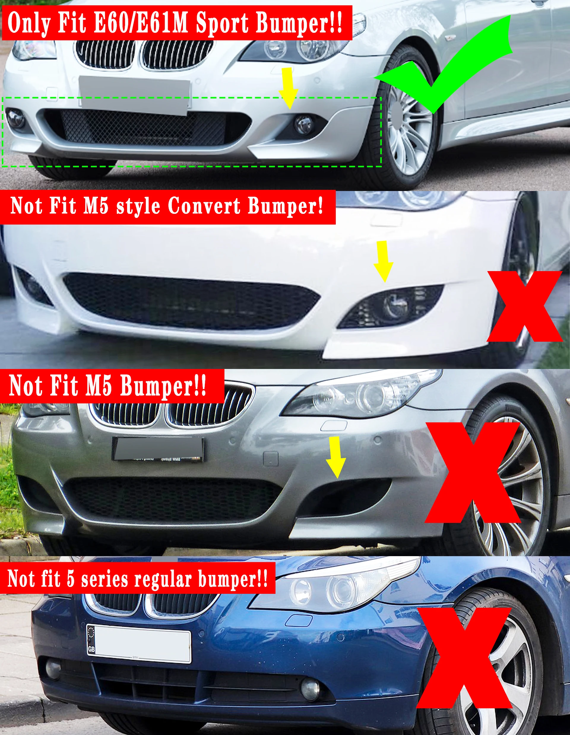 1set in 3Pcs For BMW 5-Series M-Sport E60 E61 2004-2010 Body Kit Tuning Car Front Bumper Splitter Lip Protector Spoiler