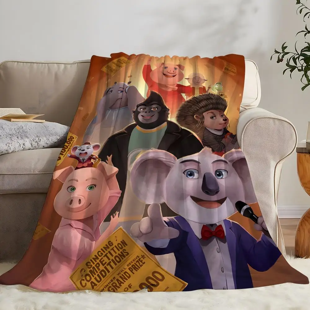 anime movie film s-Sings Throw Soft Coral Fleece Blanket 310gsm Fluffy Warm Throw for Sofa Bed Couch Bedroom Decor