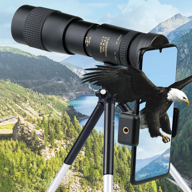 10-300x40 Professional Handheld Zoom Telescope Portable Monocular Telescope Suitable for Remote Hunting