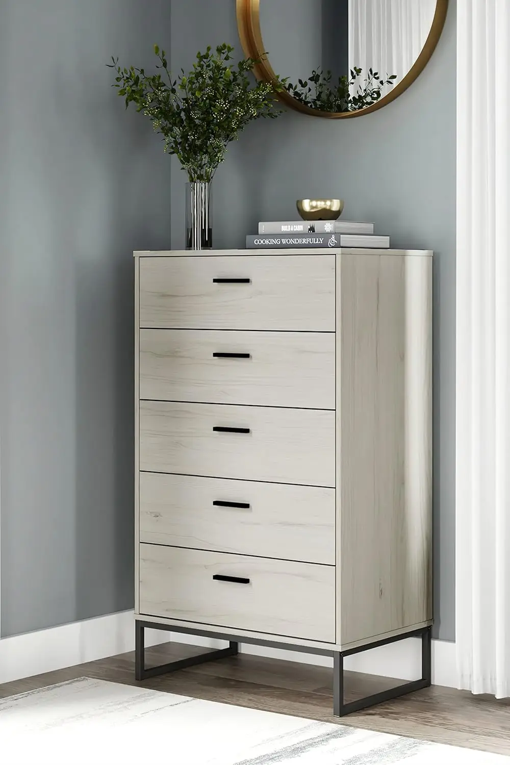 Signature Design by Ashley Socalle 5 Drawer Chest of Drawers, Natural Beige