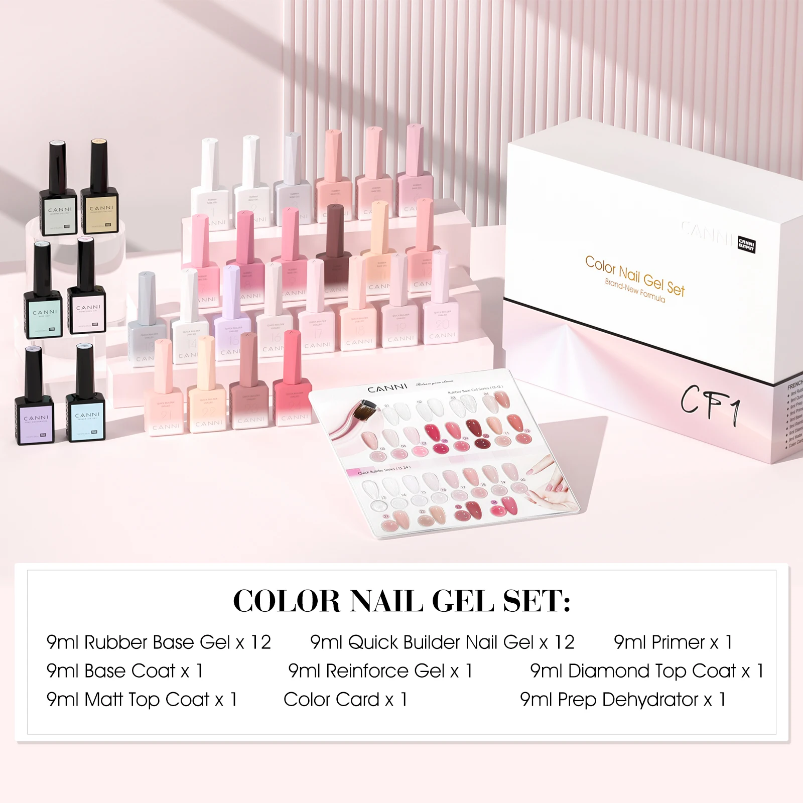 CANNI Rubber Base Gel 9ml 12 Colors TPO/HEMA FREE Soft Builder Base Soak Off UV LED Nail Gel Strengthening for Natural Manicure