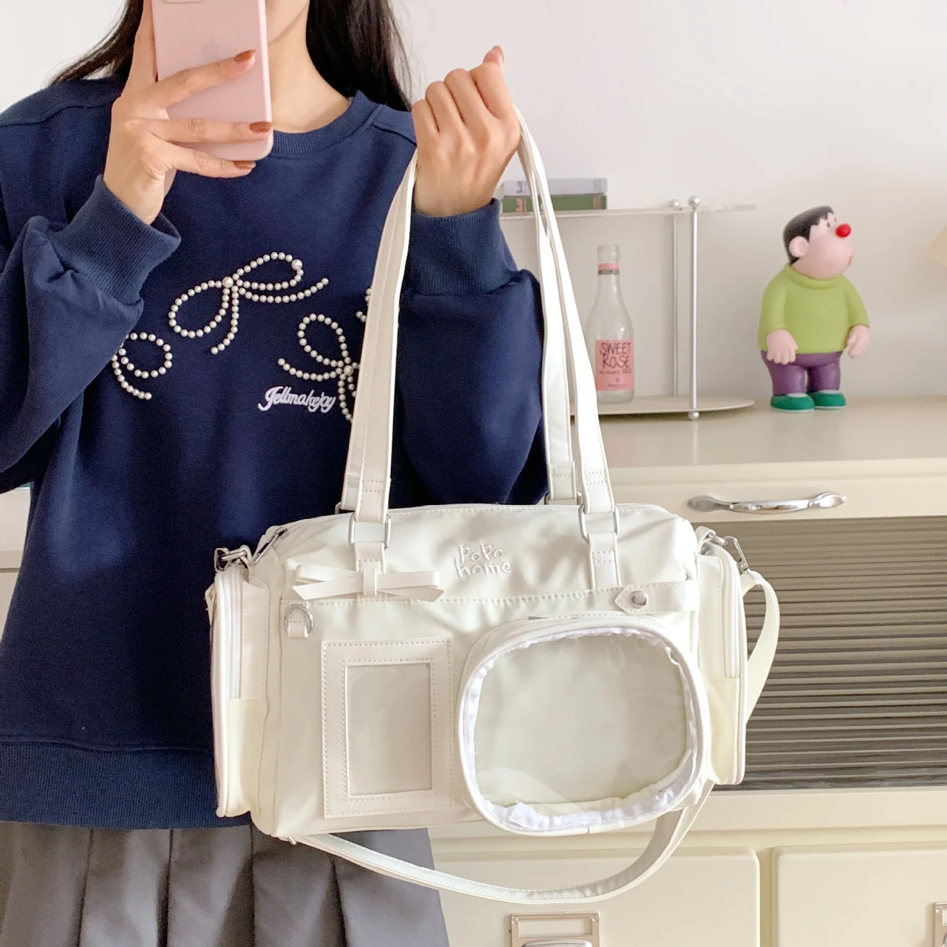 

New Y2K Bow Ita Shoulder Bags Pockets Sweet Girls Transparent Bag Large Comic Exhibition Crossbody Bag Cute DIY Display Handbags