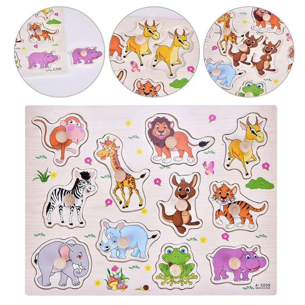 Interesting Animal Theme Educational Wooden Puzzle Montessori Animal Puzzle Set Wooden Puzzle Toy Preschool Activity