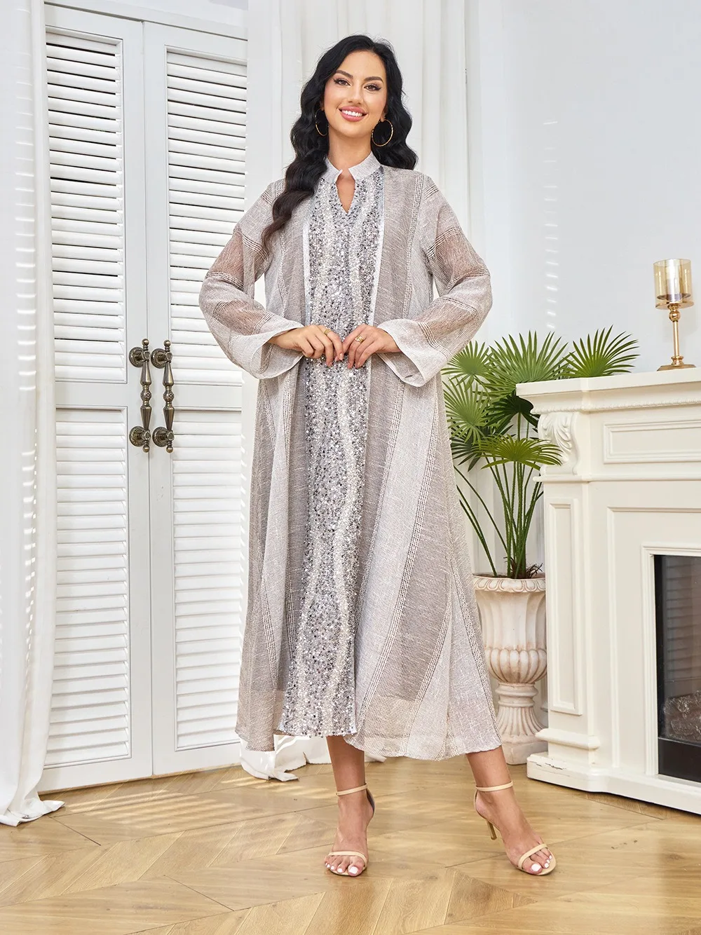 

Модное мусульманское платье с блестками, Ближневосточное сетчатое платье в Саудовской Аравии