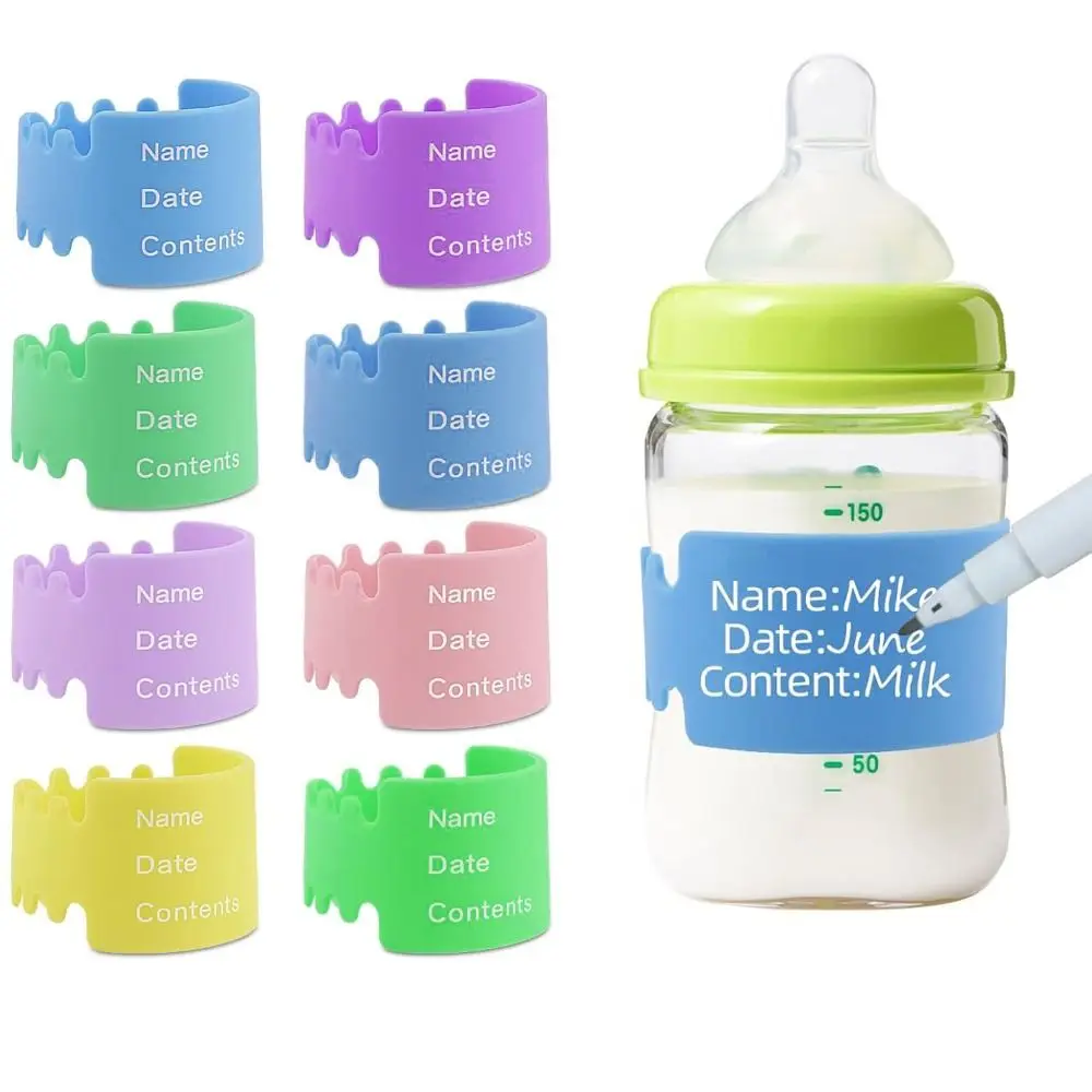 

Durable Silicone Baby Bottle Labels Reusable Waterproof Name Labels Anti-Slip Daycare Milk Cup Sleeve for Write Name/Date
