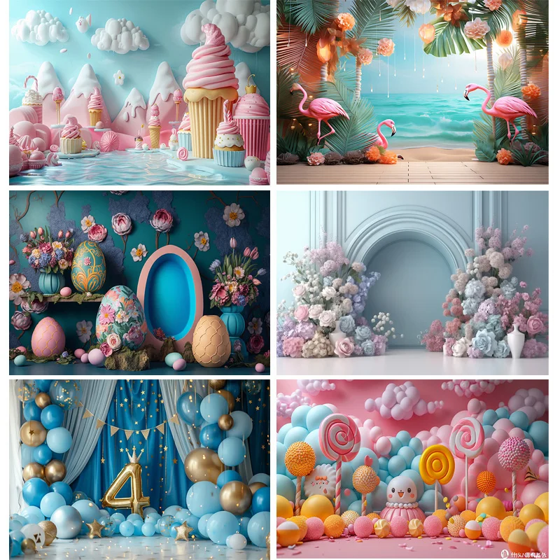 

Arch Balloons Happy Birthday Photography Backdrops Props Candy Cakes Party Banners Newborn Baby Photo Studio Background TF-12