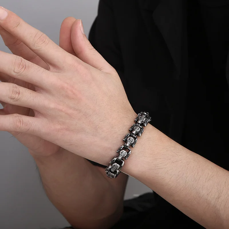 12mm Punk Retro Black Snake Chain Bracelet Men Women Hiphop Rock Matte Brush Stainless Steel Fashion Biker Bike Bangle  Jewelry